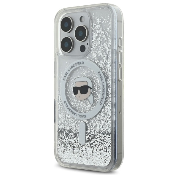 Karl Lagerfeld Liquid Glitter Karl Head Magsafe Case for iPhone 16 Pro - Clear