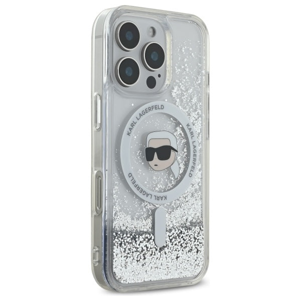 Karl Lagerfeld Liquid Glitter Karl Head Magsafe Case for iPhone 16 Pro - Clear