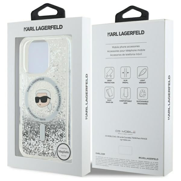 Karl Lagerfeld Liquid Glitter Karl Head Magsafe Case for iPhone 16 Pro - Clear