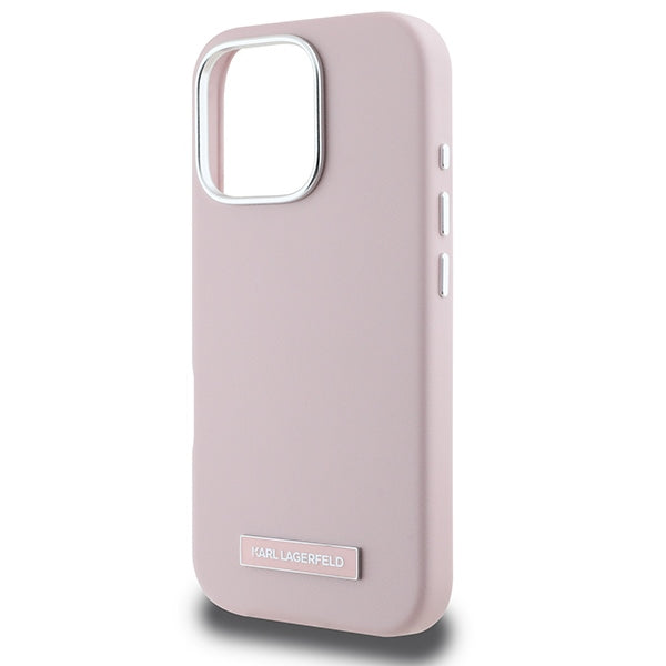 Karl Lagerfeld FW Metal Plate MagSafe iPhone 16 Pro Case - Pink