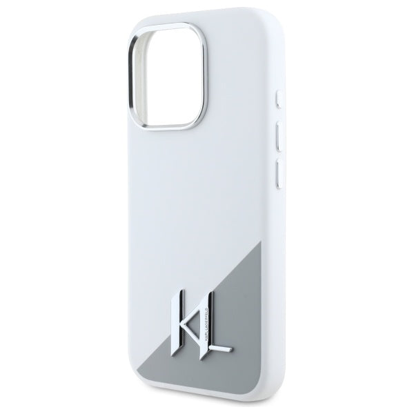 Karl Lagerfeld Silicone Shadow Metal Initial MagSafe iPhone 16 Pro Case - White