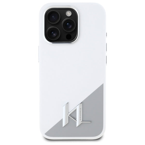 Karl Lagerfeld Silicone Shadow Metal Initial MagSafe iPhone 16 Pro Case - White