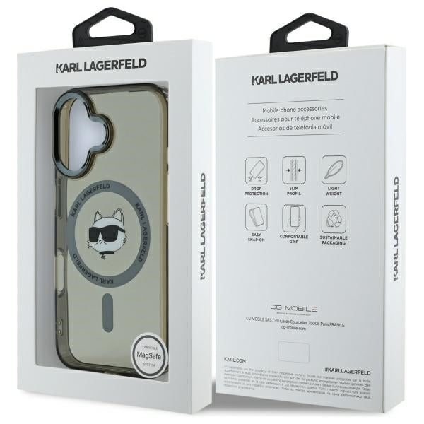 Karl Lagerfeld IML Metal Choupette Head MagSafe iPhone 16 Plus Case - Black
