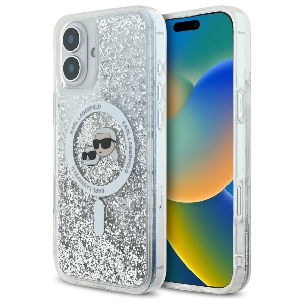Karl Lagerfeld Liquid Glitter Karl &amp; Choupette Head Magsafe iPhone 16 Plus Case - Clear