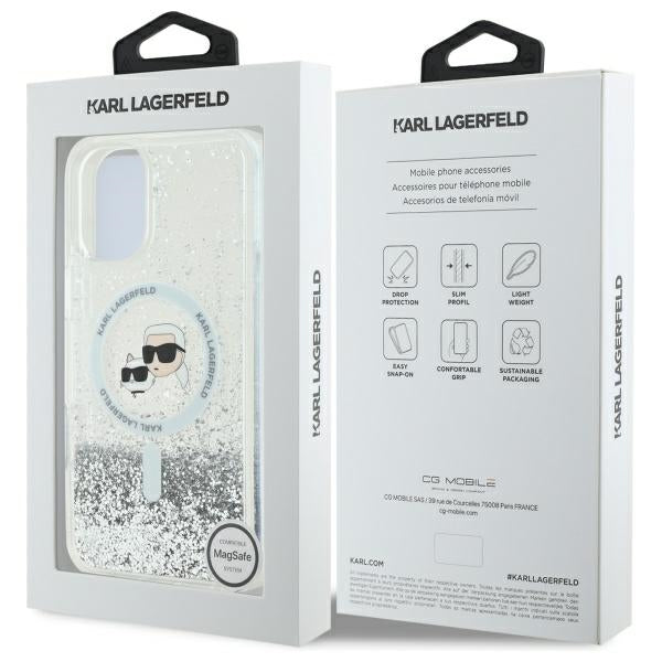 Karl Lagerfeld Liquid Glitter Karl &amp; Choupette Head Magsafe iPhone 16 Plus Case - Clear