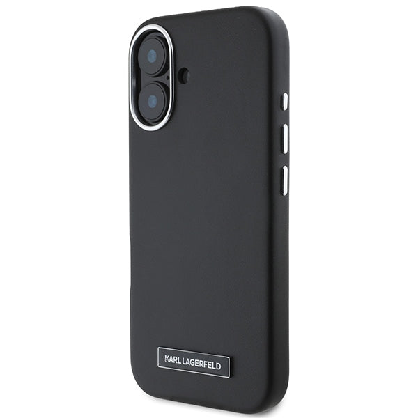 Karl Lagerfeld FW Metal Plate MagSafe iPhone 16 Plus Case - Black