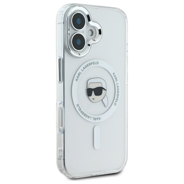 Karl Lagerfeld IML Metal Karl Head MagSafe iPhone 16 Case - White
