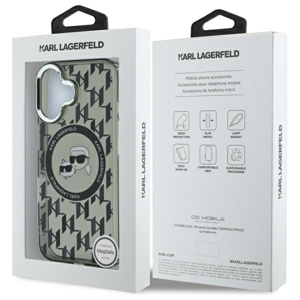 Karl Lagerfeld IML Monogram Karl &amp; Choupette Head MagSafe iPhone 16 Case - Black