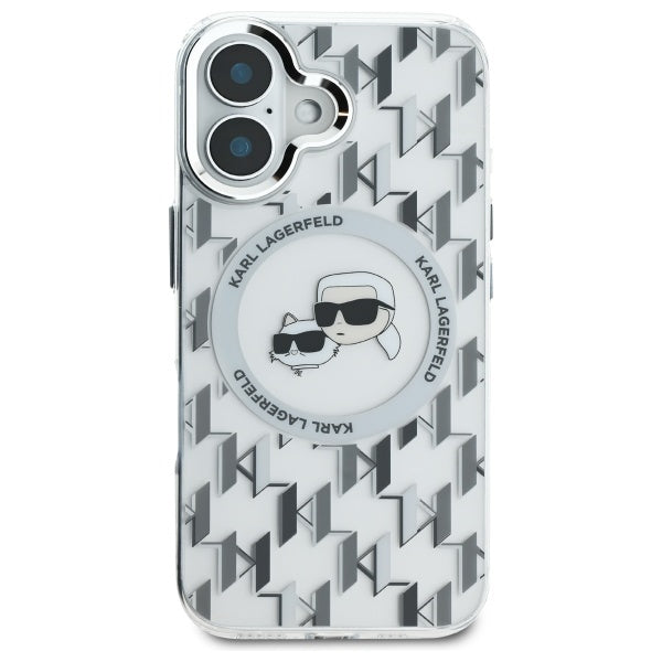 Karl Lagerfeld IML Monogram Karl &amp; Choupette Head MagSafe iPhone 16 Case - Clear