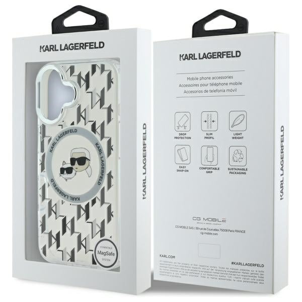 Karl Lagerfeld IML Monogram Karl &amp; Choupette Head MagSafe iPhone 16 Case - Clear