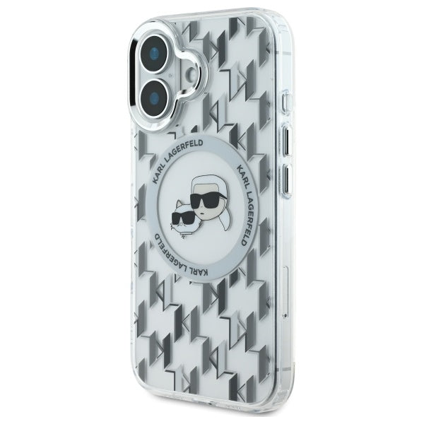 Karl Lagerfeld IML Monogram Karl &amp; Choupette Head MagSafe iPhone 16 Case - Clear
