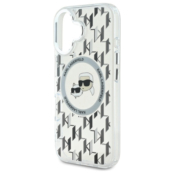 Karl Lagerfeld IML Monogram Karl &amp; Choupette Head MagSafe iPhone 16 Case - Clear