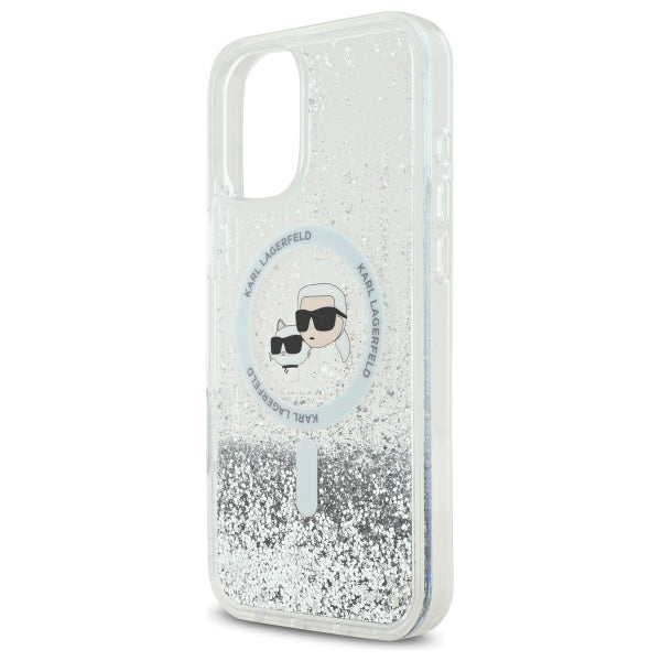 Karl Lagerfeld Liquid Glitter Karl&amp;Choupette Head Magsafe iPhone 16 Case - Clear