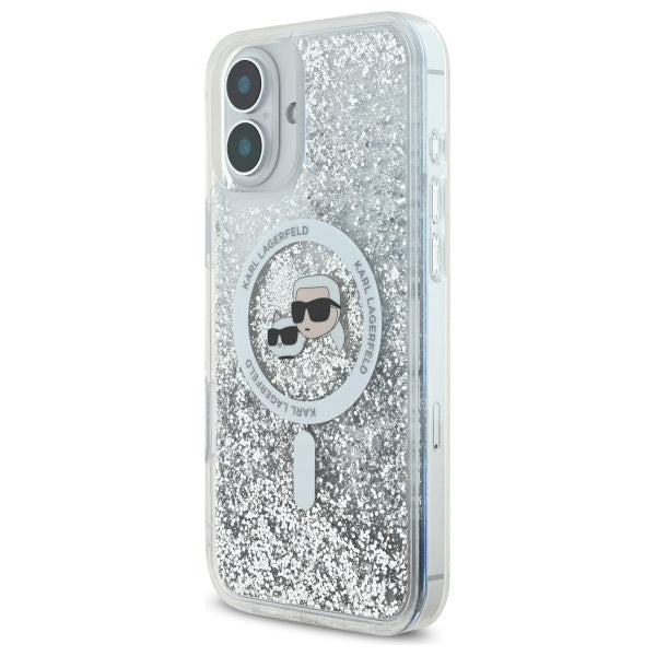 Karl Lagerfeld Liquid Glitter Karl&amp;Choupette Head Magsafe iPhone 16 Case - Clear