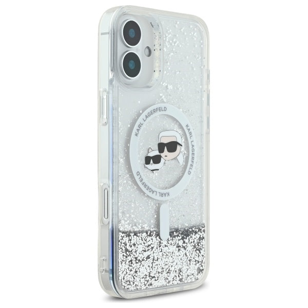 Karl Lagerfeld Liquid Glitter Karl&amp;Choupette Head Magsafe iPhone 16 Case - Clear