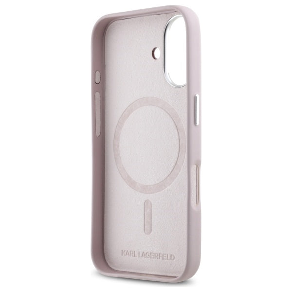 Karl Lagerfeld FW Metal Plate MagSafe iPhone 16 Case - Pink