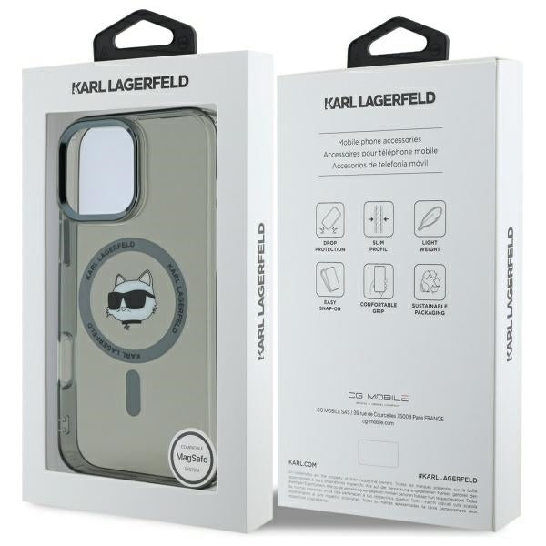 Karl Lagerfeld IML Metal Choupette Head MagSafe Case for iPhone 16 Pro Max - Black