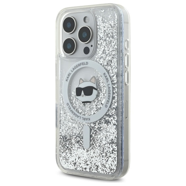 Karl Lagerfeld Liquid Glitter Choupette Head Magsafe Case for iPhone 16 Pro Max - Clear