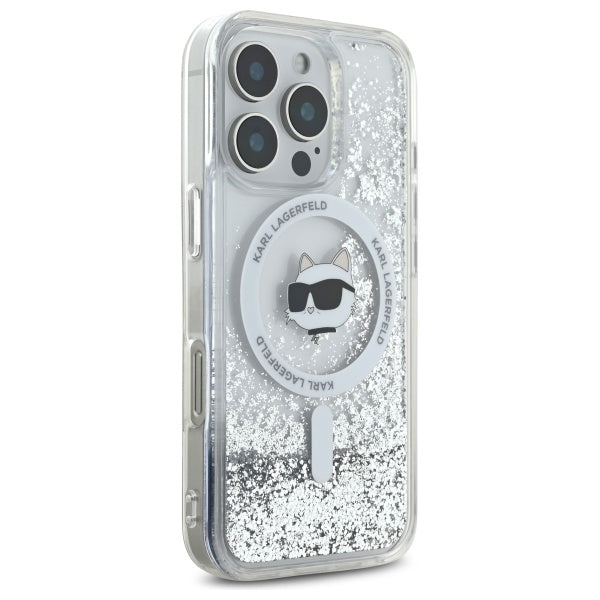 Karl Lagerfeld Liquid Glitter Choupette Head Magsafe Case for iPhone 16 Pro Max - Clear