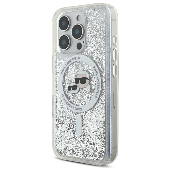 Karl Lagerfeld Liquid Glitter Karl &amp; Choupette Head Magsafe Case for iPhone 16 Pro Max - Clear