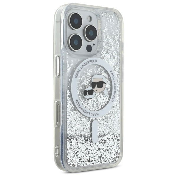 Karl Lagerfeld Liquid Glitter Karl &amp; Choupette Head Magsafe Case for iPhone 16 Pro Max - Clear