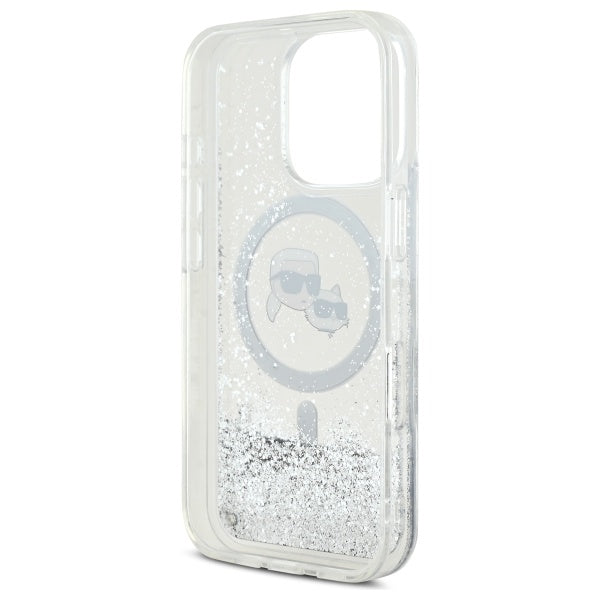 Karl Lagerfeld Liquid Glitter Karl &amp; Choupette Head Magsafe Case for iPhone 16 Pro Max - Clear