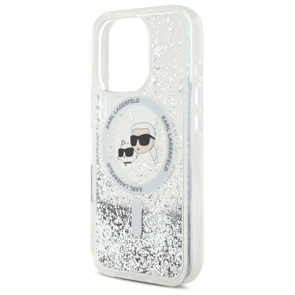 Karl Lagerfeld Liquid Glitter Karl &amp; Choupette Head Magsafe Case for iPhone 16 Pro Max - Clear