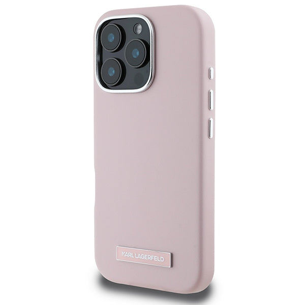 Karl Lagerfeld FW Metal Plate MagSafe iPhone 16 Pro Max Case - Pink