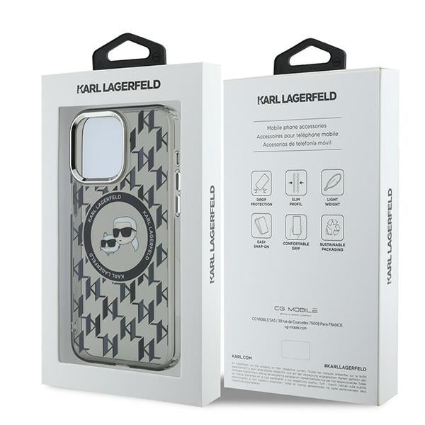 Karl Lagerfeld IML Monogram Karl &amp; Choupette Head MagSafe iPhone 15 Pro Case - Black