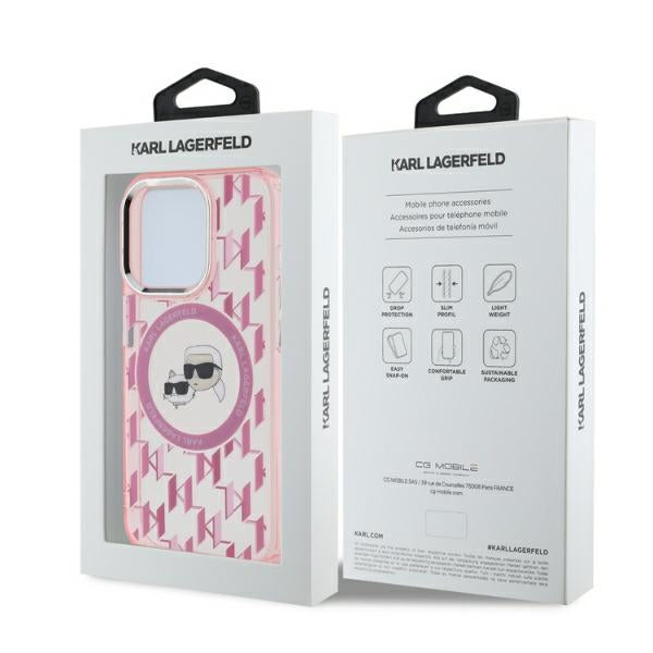 Karl Lagerfeld IML Monogram Karl &amp; Choupette Head MagSafe iPhone 15 Pro Case - Pink