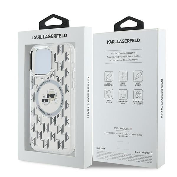 Karl Lagerfeld IML Monogram Karl &amp; Choupette Head MagSafe iPhone 15 Pro Case - Clear
