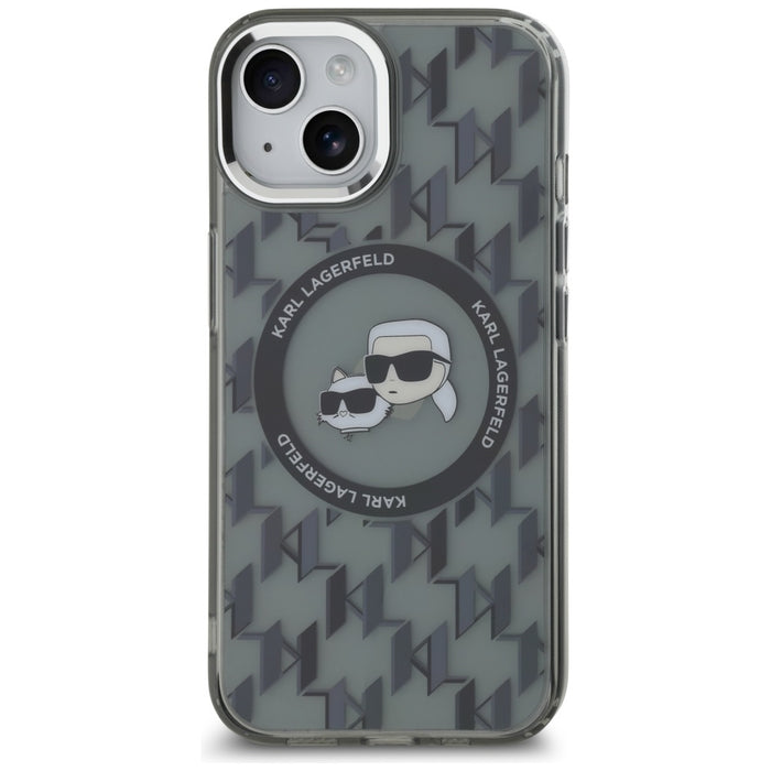 Karl Lagerfeld IML Monogram Karl &amp; Choupette Head MagSafe iPhone 15 Plus Case - Black