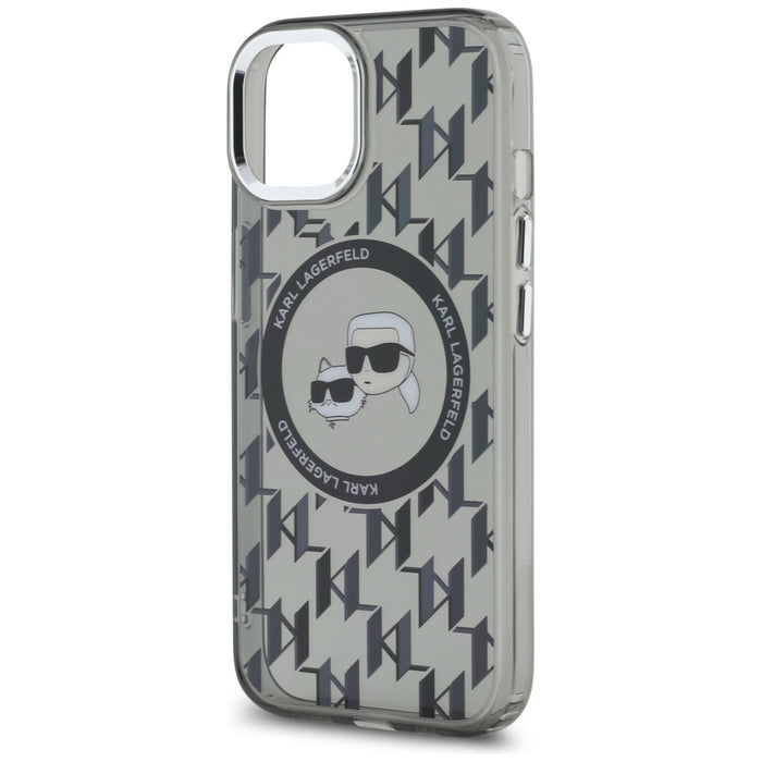 Karl Lagerfeld IML Monogram Karl &amp; Choupette Head MagSafe iPhone 15 Plus Case - Black