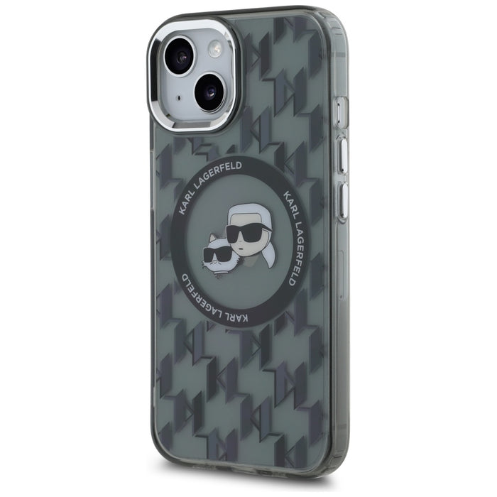 Karl Lagerfeld IML Monogram Karl &amp; Choupette Head MagSafe iPhone 15 Plus Case - Black