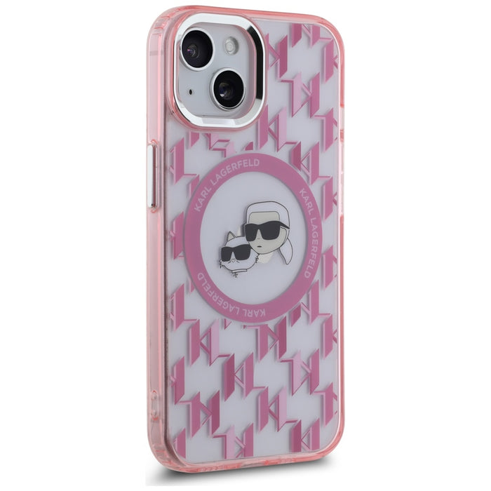 Karl Lagerfeld IML Monogram Karl &amp; Choupette Head MagSafe iPhone 15 Plus Case - Pink