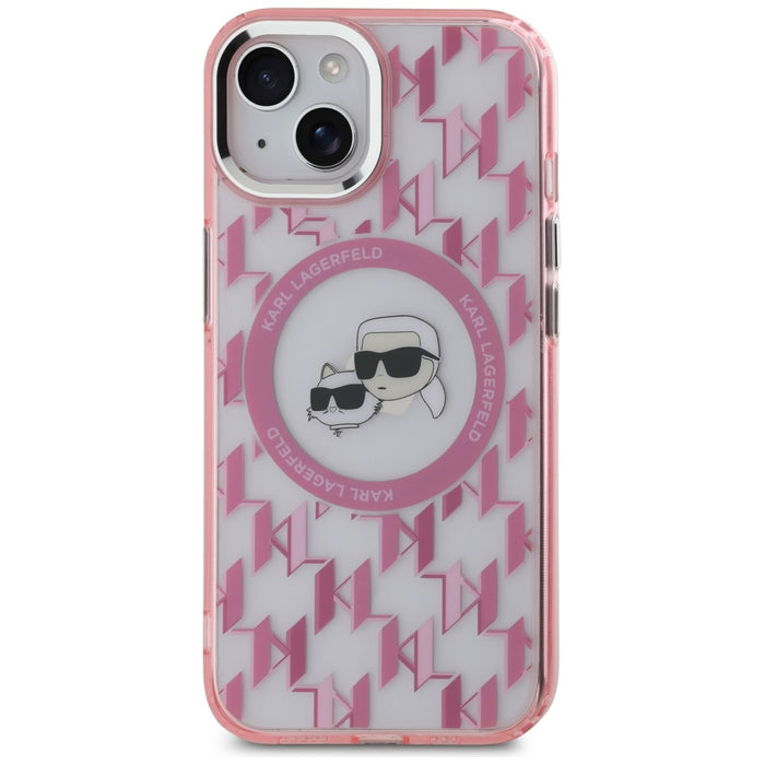 Karl Lagerfeld IML Monogram Karl &amp; Choupette Head MagSafe iPhone 15 Plus Case - Pink