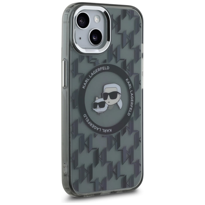 Karl Lagerfeld IML Monogram Karl &amp; Choupette Head MagSafe iPhone 15 Case - Black