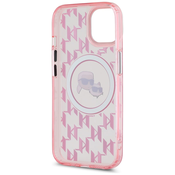 Karl Lagerfeld IML Monogram Karl &amp; Choupette Head MagSafe iPhone 15 Case - Pink