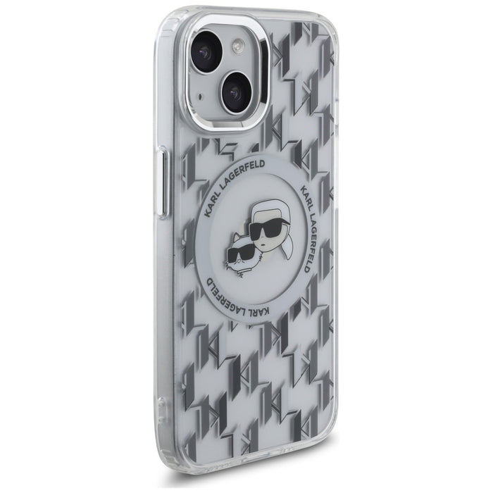 Karl Lagerfeld IML Monogram Karl & Choupette Head MagSafe iPhone 15 Case - Clear