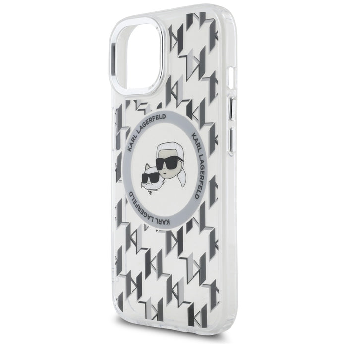 Karl Lagerfeld IML Monogram Karl &amp; Choupette Head MagSafe iPhone 15 Case - Clear