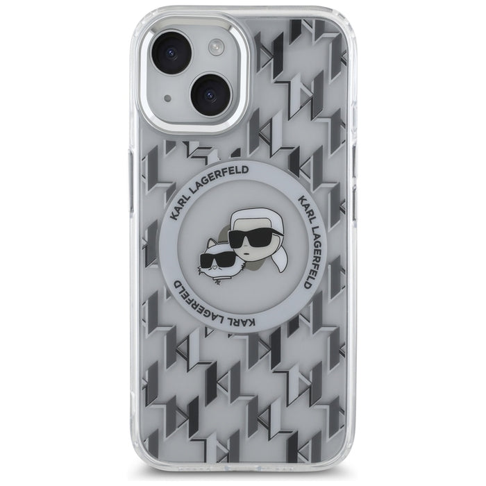Karl Lagerfeld IML Monogram Karl &amp; Choupette Head MagSafe iPhone 15 Case - Clear