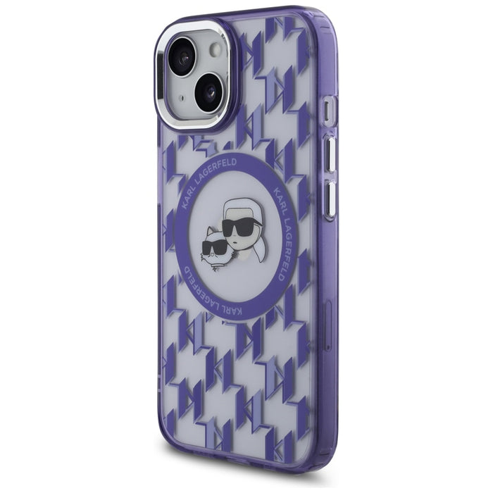 Karl Lagerfeld IML Monogram Karl & Choupette Head MagSafe iPhone 15 Case - Purple