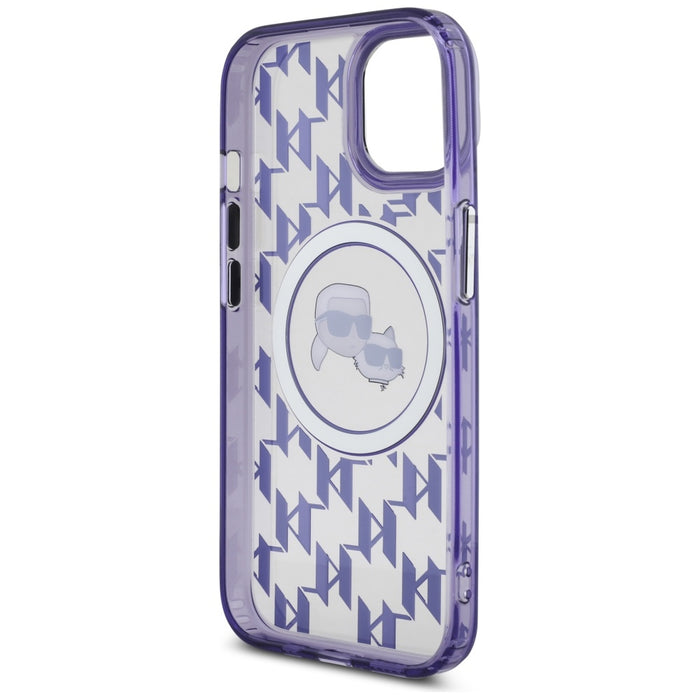 Karl Lagerfeld IML Monogram Karl & Choupette Head MagSafe iPhone 15 Case - Purple
