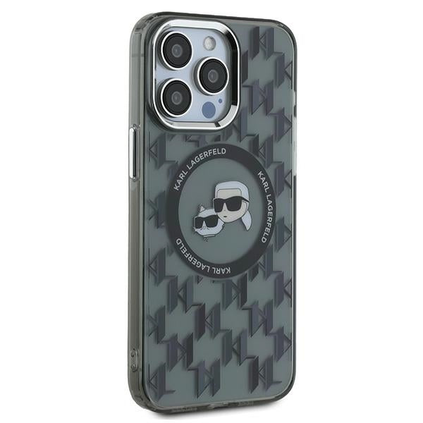 Karl Lagerfeld IML Monogram Karl & Choupette Head MagSafe Case for iPhone 15 Pro Max - Black