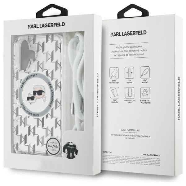 Karl Lagerfeld IML Crossbody Monogram Karl &amp; Choupette Head MagSafe iPhone 16 Case - Clear