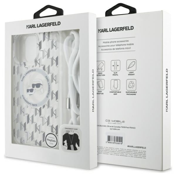 Karl Lagerfeld IML Crossbody Monogram Karl &amp; Choupette Head MagSafe Case for iPhone 16 Pro Max - Clear