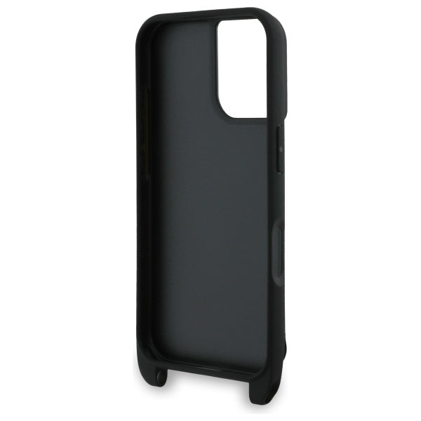 Karl Lagerfeld Saffiano Karl&Choupette Metal Pin CBDY Strap iPhone 16 Case - Black