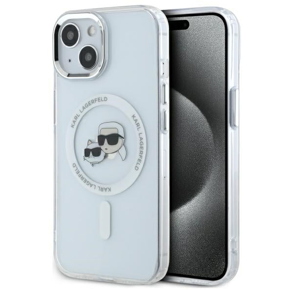 Karl Lagerfeld IML Metal Karl&amp;Choupette Head MagSafe iPhone 14 Case - White