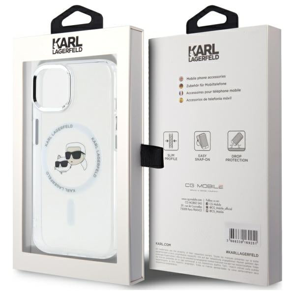 Karl Lagerfeld IML Metal Karl&amp;Choupette Head MagSafe iPhone 14 Case - White