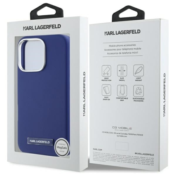 Karl Lagerfeld FW Metal Plate MagSafe iPhone 16 Pro Max Case - Blue